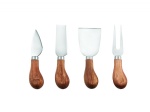 4 Piece Stainless Steel Wooden Handle Wine Cheese Knife Set with Semi Heart Knife