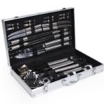 25 part stainless steel BBQ accessory cooking utensil tool cutlery with a silver case